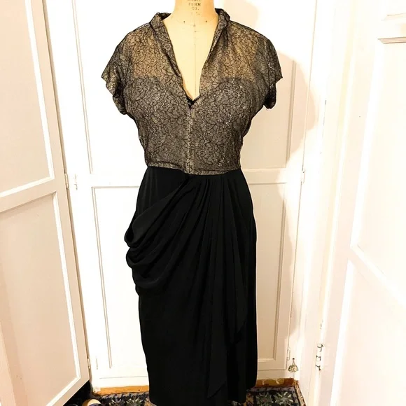 chinese dress ladies 1940s Navy Dress with Lace Collar, Sz. Xs main image 1